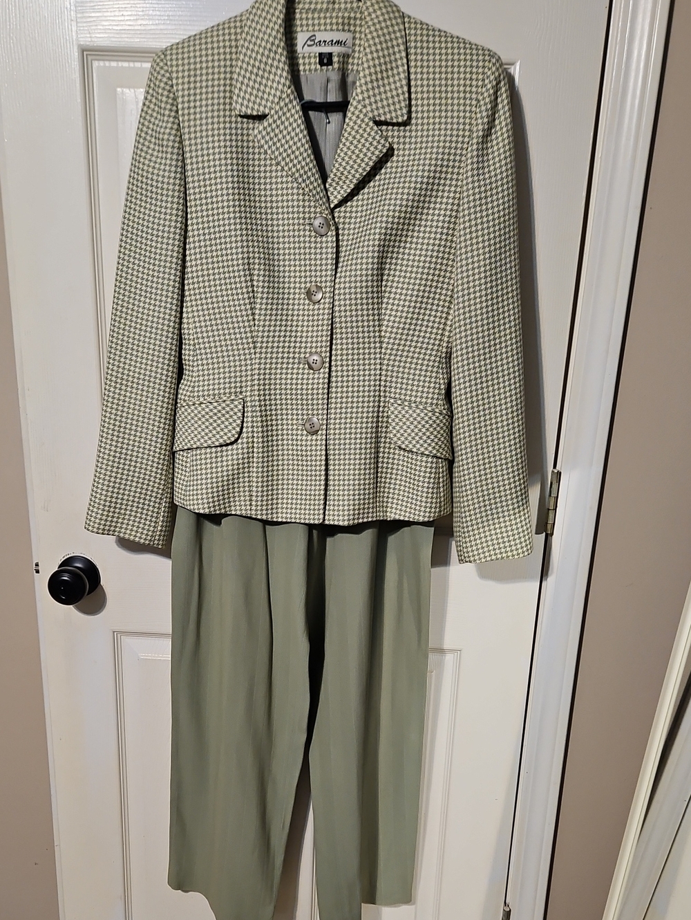 Barami Couture Houndstooth Blazer with Sage Trousers